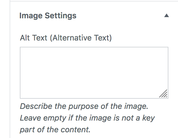 Alternative Text Field in Image Block WordPress Screenshot