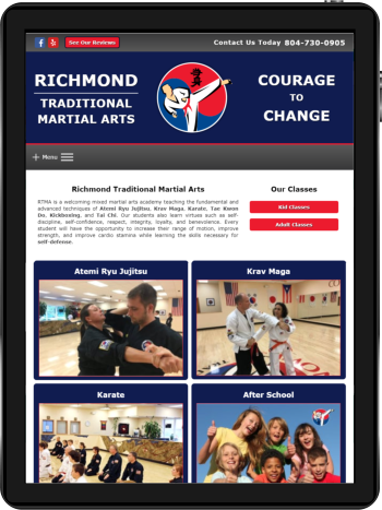 Richmond Traditional Martial Arts RTMA Website Design on Tablet
