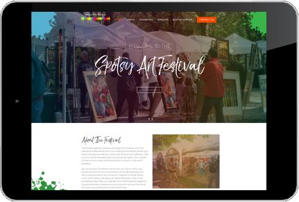 Spotsy Arts Festival Custom Website on Tablet Vertical